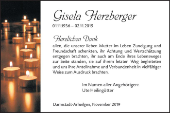 Traueranzeige von Gisela Herzberger von vrm-trauer