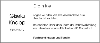 Traueranzeige von Gisela Knapp von vrm-trauer