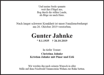 Traueranzeige von Gunter Jahnke von vrm-trauer