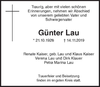 Traueranzeige von Günter Lau von vrm-trauer