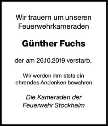 Traueranzeige von Günther Fuchs von vrm-trauer