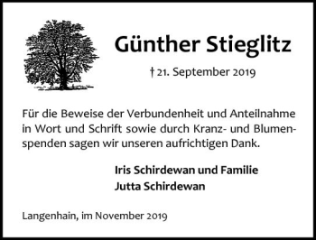 Traueranzeige von Günther Stieglitz von vrm-trauer
