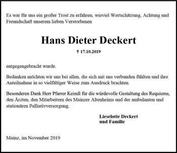 Traueranzeige von Hans Dieter Deckert von vrm-trauer