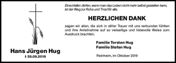 Traueranzeige von Hans Jürgen Hug von vrm-trauer