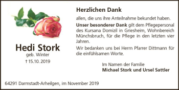 Traueranzeige von Hedi Stork von vrm-trauer