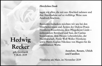 Traueranzeige von Hedwig Röcker von vrm-trauer