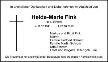 Traueranzeige von Heide-Marie Fink von vrm-trauer