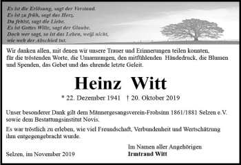 Traueranzeige von Heinz Witt von vrm-trauer