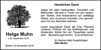 Traueranzeige von Helga Muhn von vrm-trauer