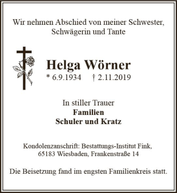 Traueranzeige von Helga Wörner von vrm-trauer