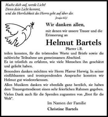 Traueranzeige von Helmut Bartels von vrm-trauer