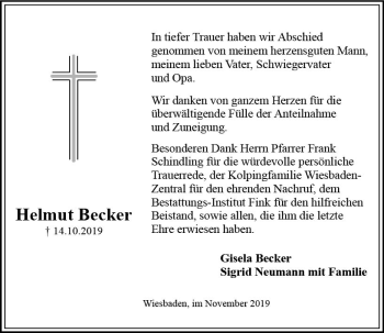 Traueranzeige von Helmut Becker von vrm-trauer