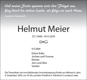 Traueranzeige von Helmut Meier von vrm-trauer