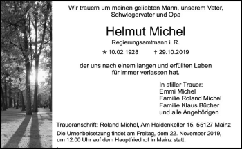 Traueranzeige von Helmut Michel von vrm-trauer