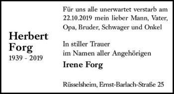 Traueranzeige von Herbert Forg von vrm-trauer