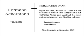 Traueranzeige von Hermann Ackermann von vrm-trauer