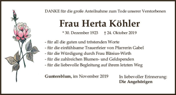 Traueranzeige von Herta Köhler von vrm-trauer