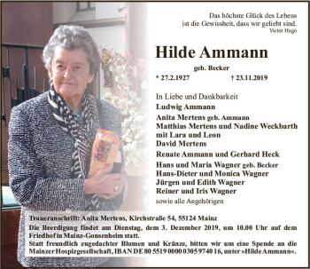 Traueranzeige von Hildegard Ammann von vrm-trauer