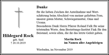 Traueranzeige von Hildegard Rock von vrm-trauer