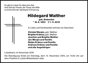 Traueranzeige von Hildegard Walther von vrm-trauer