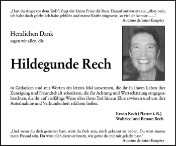 Traueranzeige von Hildegunde Rech von vrm-trauer