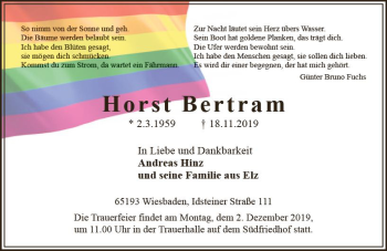 Traueranzeige von Horst Bertram von vrm-trauer