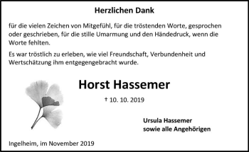 Traueranzeige von Horst Hassemer von vrm-trauer