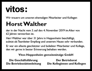 Traueranzeige von Horst Walther von vrm-trauer