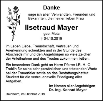 Traueranzeige von Ilsetraud Mayer von vrm-trauer