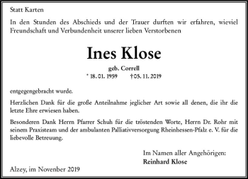 Traueranzeige von Ines Klose von vrm-trauer