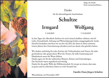 Traueranzeige von Irmgard Schultze von vrm-trauer