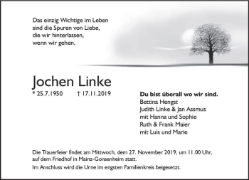Traueranzeige von Jochen Linke von vrm-trauer