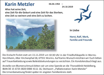 Traueranzeige von Karin Metzler von vrm-trauer