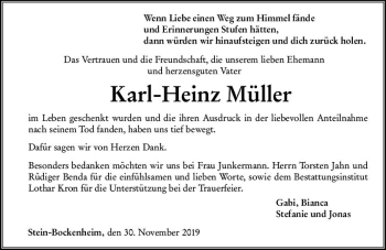 Traueranzeige von Karl-Heinz Müller von vrm-trauer