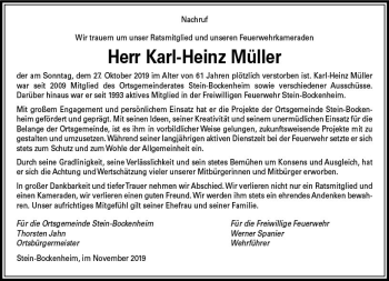 Traueranzeige von Karl-Heinz Müller von vrm-trauer