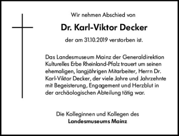 Traueranzeige von Karl-Viktor Decker von vrm-trauer