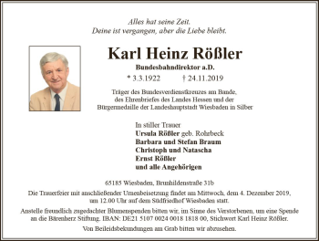 Traueranzeige von Karl Heinz Rößler von vrm-trauer