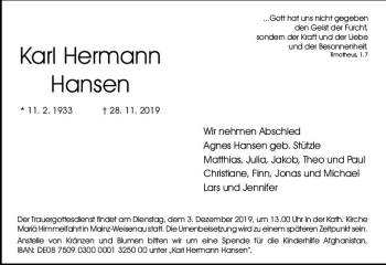 Traueranzeige von Karl Hermann Hansen von vrm-trauer
