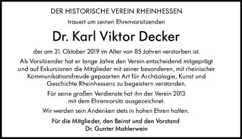Traueranzeige von Karl Viktor Decker von vrm-trauer