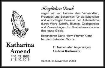 Traueranzeige von Katharina Amend von vrm-trauer