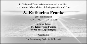 Traueranzeige von Katharina Franke von vrm-trauer