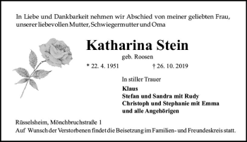 Traueranzeige von Katharina Stein von vrm-trauer