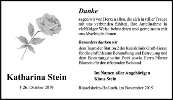 Traueranzeige von Katharina Stein von vrm-trauer