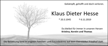 Traueranzeige von Klaus Dieter Hesse von vrm-trauer