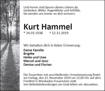 Traueranzeige von Kurt Hammel von vrm-trauer