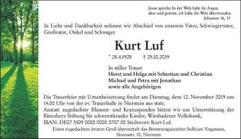 Traueranzeige von Kurt Luf von vrm-trauer