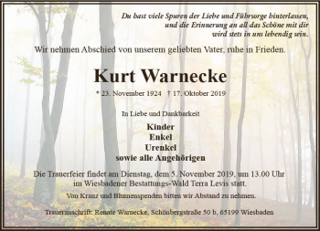 Traueranzeige von Kurt Warnecke von vrm-trauer