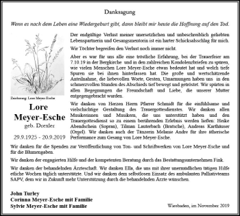 Traueranzeige von Lore Meyer-Esche von vrm-trauer