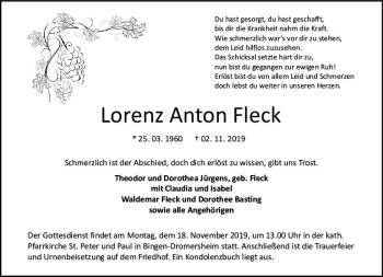 Traueranzeige von Lorenz Anton Fleck von vrm-trauer