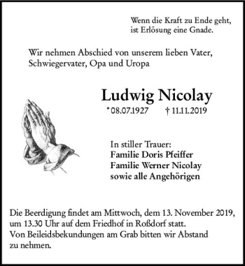 Traueranzeige von Ludwig Nicolay von vrm-trauer